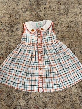 The Smocked Flamingo Pumpkin Fall Plaid Button-Front Dress- Size 2T